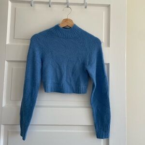Urban Outfitters Women's Blue Cleo Mock Neck Cropped Sweater